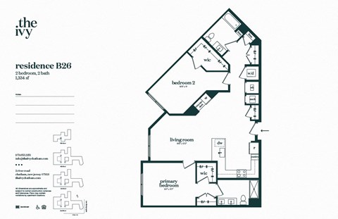 Floor plan for 2 beds, 2 baths, 1334 sqft